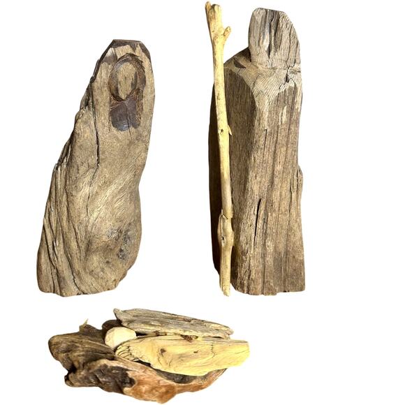 Handcrafted Art Design Driftwood Holy Family Angel 5PC Nativity Manger-Rare Find - Picture 3 of 14